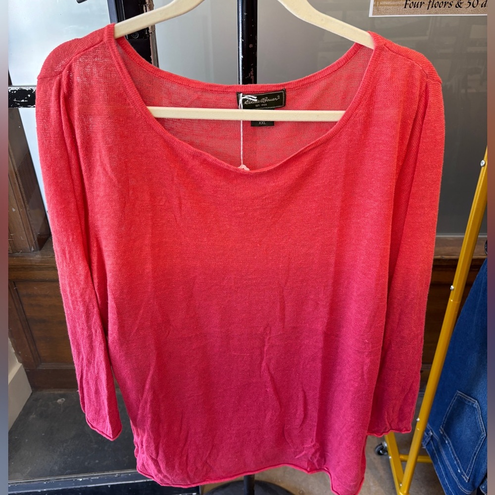 Eddie Bauer Pink & Purple Ombre 3/4 Sleeve Relaxed Blouse